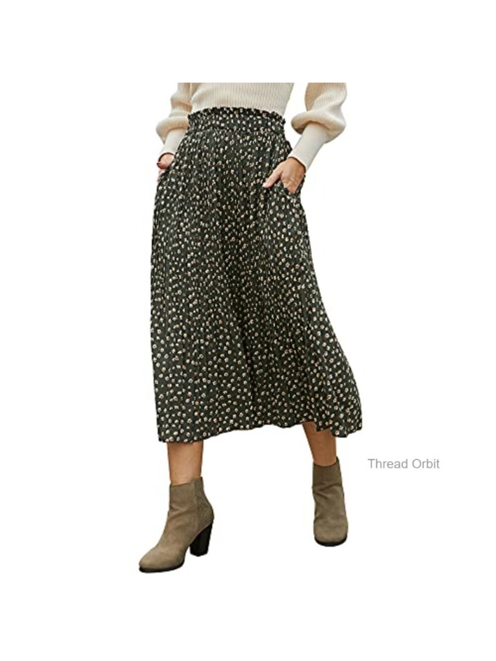 High Waist Pleated Maxi Skirt A-Line Pull On 100% Polyester